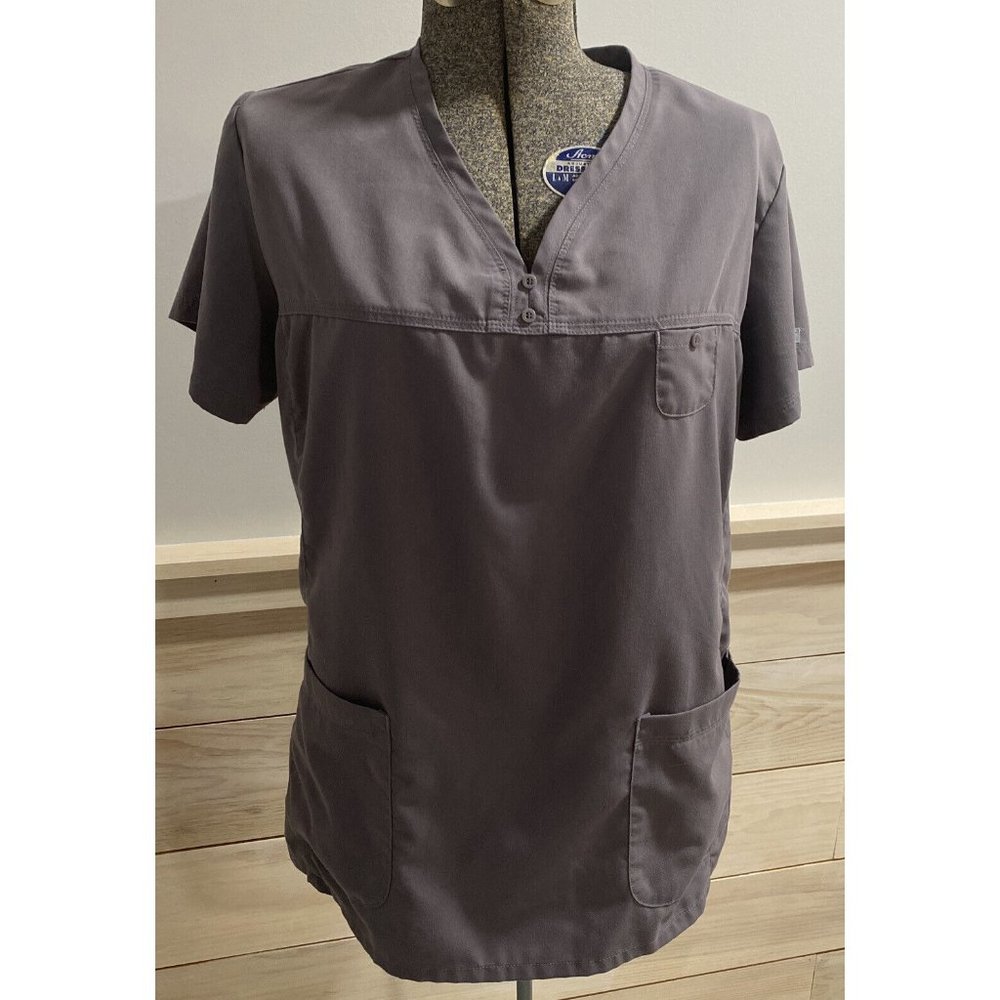 Greys Anatomy Scrub Top Unisex Size XL Grey Short Sleeve Medical Nurse Dental